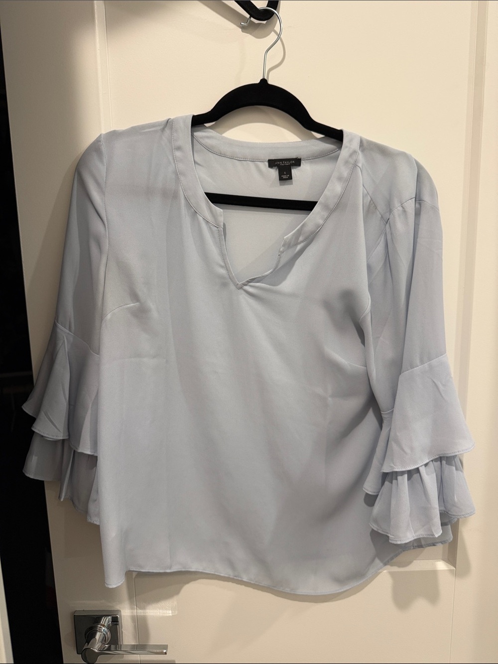 Ann Taylor Light Blue Layered Ruffle Sleeve Blouse